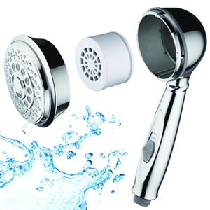 AquaCare By Hotel Spa 7-Setting Filtered Handheld Shower Head with Patented ON/OFF Pause Switch and 3-Stage Shower Filter Cartridge Inside 4 Inch