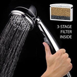 AquaCare By Hotel Spa 7-Setting Filtered Handheld Shower Head with Patented ON/OFF Pause Switch and 3-Stage Shower Filter Cartridge Inside 4 Inch