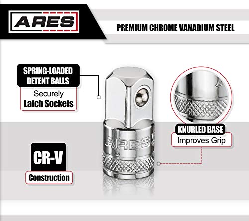 ARES 70007-4-Piece Socket Adapter and Reducer Set - 1/4-Inch, 3/8-Inch, & 1/2-Inch Ratchet/Socket Set Extension/Conversion Kit - Premium Chrome Vanadium Steel with Mirror Finish
