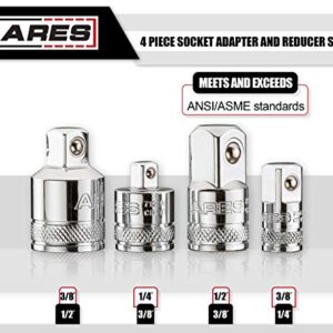 ARES 70007-4-Piece Socket Adapter and Reducer Set - 1/4-Inch, 3/8-Inch, & 1/2-Inch Ratchet/Socket Set Extension/Conversion Kit - Premium Chrome Vanadium Steel with Mirror Finish