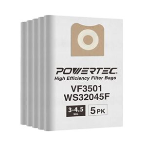 powertec 75017 5pk, vf3501 filter bags for ridgid/workshop ws32045f 3-4.5 gal wet dry vacuum