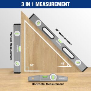 WORKPRO Torpedo Level, 3-Piece Spirit Level Set(9", 16", 24"), Magnetic, Bubbles Measuring, Clear,green