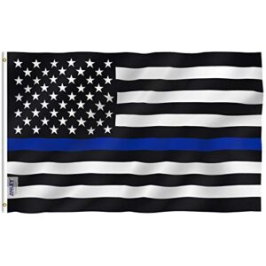 anley fly breeze 3x5 foot thin blue line usa flag - vivid color and fade proof - canvas header and double stitched - honoring law enforcement officers flags polyester with brass grommets