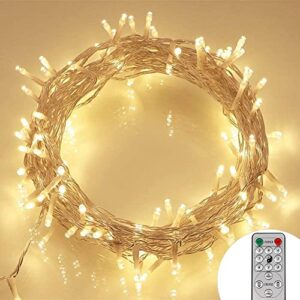 koopower [timer & remote] 36ft 100 led outdoor battery fairy lights (ip65 waterproof, dimmable, 8 modes, warm white)