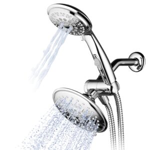 hydroluxe 30-setting ultra-luxury 6 inch rainfall shower head & handheld 3-way combo with water saving pause switch and stainless steel hose/enjoy separately or together! premium all chrome finish