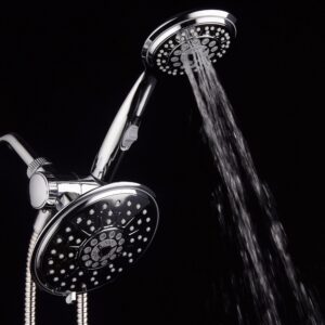 Hydroluxe 30-Setting Ultra-Luxury 6 inch Rainfall Shower Head & Handheld 3-way Combo with Water Saving Pause Switch and Stainless Steel Hose/Enjoy Separately or Together! Premium All Chrome Finish