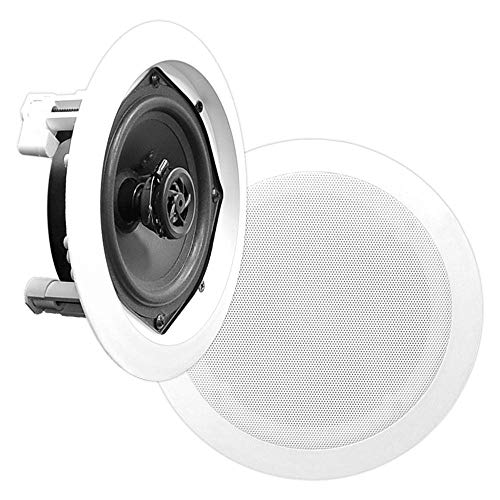 Pyle PDIC51RD 150 Watt 5.25 Inch Round Flush Mount in-Wall or Ceiling Home Audio Subwoofer Speaker System, Pack of 8, White