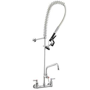 aquaterior upgraded pre-rinse commercial kitchen faucet with sprayer 44" height wall mount double handle with add-on 12" rotatable spout pull down for 2/3 compartment sink cupc nsf cec