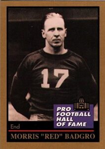 morris badgro"red" football card (new york giants) 1991 enor #5 pro football hall of fame defensive end