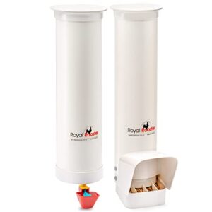 Royal Rooster Chicken Feeder and Chicken Waterer Set - 7 lb Poultry Chicken Feeder with Rain Cover and 1 Gallon Waterer System - Chicken Coop Accessories: Valve-Cup Waterer and Gravity-Feed Feeder Set