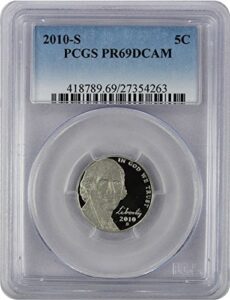 2010 s proof jefferson nickel pcgs pr 69 dcam new blue label holder