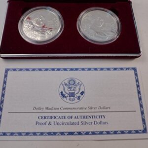 1999 Dolley Madison Silver Dollars Two Piece Set Proof and Uncirculated Gem Uncirculated