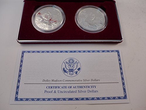 1999 Dolley Madison Silver Dollars Two Piece Set Proof and Uncirculated Gem Uncirculated