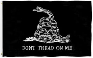 anley fly breeze 3x5 foot black don't tread on me flag - vivid color and fade proof - canvas header and double stitched - flags polyester with brass grommets 3 x 5 ft
