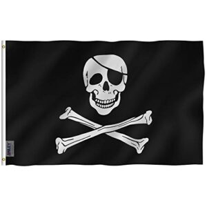 anley fly breeze 3x5 foot jolly roger flag with patch - vivid color and fade proof - canvas header and double stitched - pirate flags polyester with brass grommets 3 x 5 ft