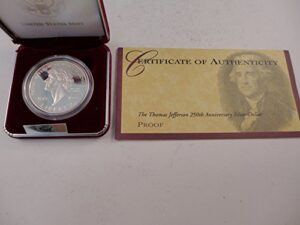 1993 thomas jefferson 250th anniversary silver dollar proof $1 mint state us mint