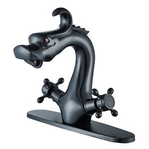 senlesen dragon shape oil rubbed bronze bathroom sink faucet deck mount single hole double handle cross knobs vanity sink basin mixer tap with cover plate without pop up drain