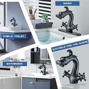 Senlesen Dragon Shape Oil Rubbed Bronze Bathroom Sink Faucet Deck Mount Single Hole Double Handle Cross Knobs Vanity Sink Basin Mixer Tap with Cover Plate Without Pop Up Drain