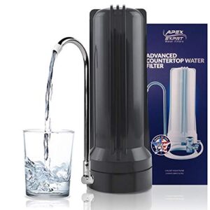 apex mr-1030 countertop water filter, 3 stage gac calcite kdf-55 water filter for sink, easy install faucet water filter - reduces heavy metals, bad taste and up to 99% of chlorine - black