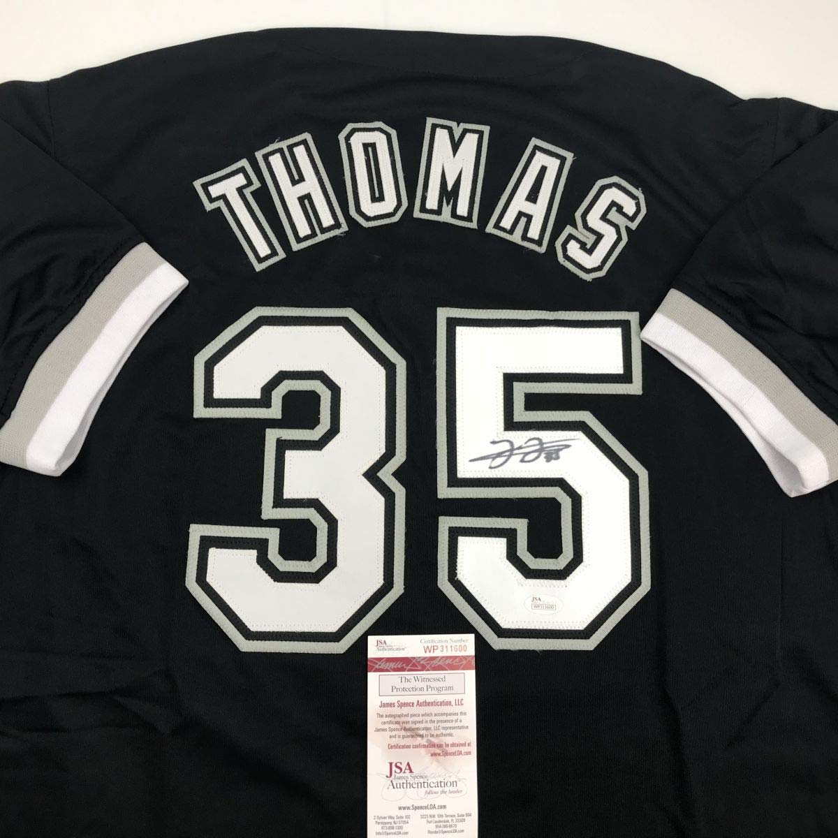 Autographed/Signed Frank Thomas Chicago Black Baseball Jersey JSA COA