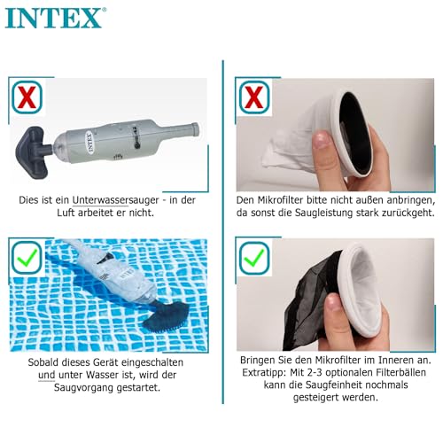 Intex Handheld Rechargeable Vacuum with Telescoping Aluminum Shaft and Two Interchangeable Brush Heads , Gray/Black