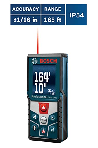 BOSCH Blaze GLM50C Bluetooth Enabled 165ft Laser Distance Measure with Color Backlit Display