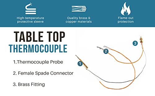 Fire Sense 62156 Thermocouple Replacement for Tabletop Patio Heater High Standard Solid Copper & Brass Material with High Temperature Resistant Protection Sleeve Fits for 60262 & 61322