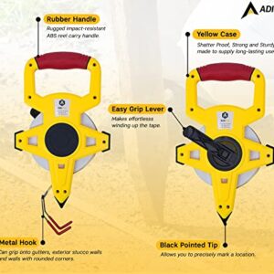 AdirPro Fiberglass 100' Appraiser’s Measuring Tape Tape Rule with Extra Large Metal End Hook for Precise Measurements, Perfect for Appraisers, Surveyors, Landscapers