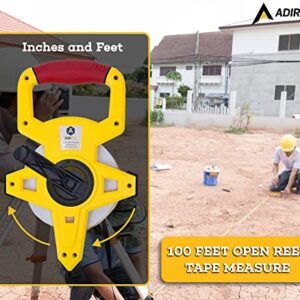 AdirPro Fiberglass 100' Appraiser’s Measuring Tape Tape Rule with Extra Large Metal End Hook for Precise Measurements, Perfect for Appraisers, Surveyors, Landscapers