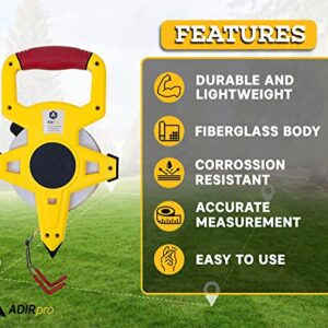 AdirPro Fiberglass 100' Appraiser’s Measuring Tape Tape Rule with Extra Large Metal End Hook for Precise Measurements, Perfect for Appraisers, Surveyors, Landscapers