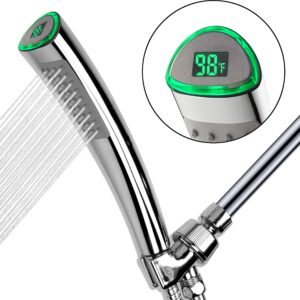 YOO.MEE LED Thermometer Handheld Shower Heads, Water Powered Light to Display Fahrenheit, Special for Skin Showering, Child and Pet Shower, Shower Accessories w/ 79'' Hose, Bracket, Polished Chrome