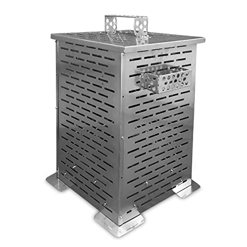 Professional Grade Products Burn Box, 35 Inch 67 Gallon Heavy Gauge Stainless Steel Burn Barrel Yard Waste Incinerator Cage with Lid for Paper Leaf Trash Wood and Backyard Bonfires