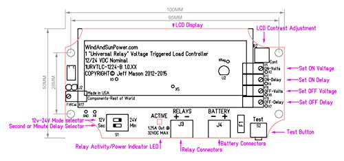 WindAndSunPower.com 1 Universal Relay Voltage Triggered Load Controller “with Delays, Circuit Board Only!” 1URVTLC-1224-B (Green LCD)