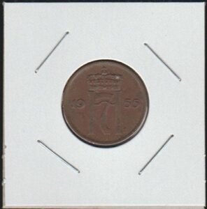 1955 norway crowned monogram two-cent choice uncirculated