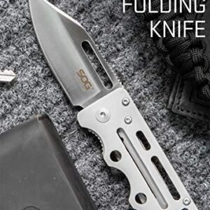 SOG Cash Card Money Clip Pocket Knife- 2.75 Inch Blade EDC Knife with Clip for Pocket, Money or Card Holder, Stainless Steel Handle with Built-In Lanyard Hole (EZ1-CP), Onesize, Satin Polished