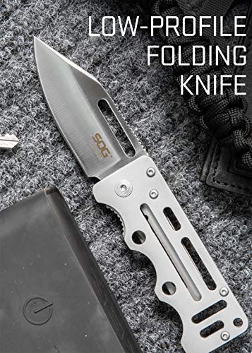 SOG Cash Card Money Clip Pocket Knife- 2.75 Inch Blade EDC Knife with Clip for Pocket, Money or Card Holder, Stainless Steel Handle with Built-In Lanyard Hole (EZ1-CP), Onesize, Satin Polished