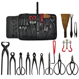 voilamart 14 piece bonsai tools kit with case, carbon steel scissor cutter shear set garden plant tools