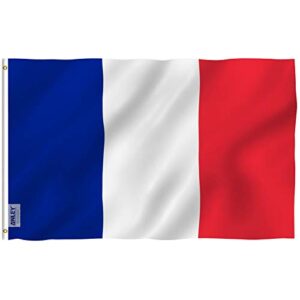 anley fly breeze 3x5 foot france flag - vivid color and fade proof - canvas header and double stitched - french national flags polyester with brass grommets 3 x 5 ft