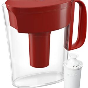 Brita Water Filter Pitcher for Tap and Drinking Water with 1 Standard Filter, Lasts 2 Months, 6-Cup Capacity, Christmas Gift for Men and Women, BPA Free, Red