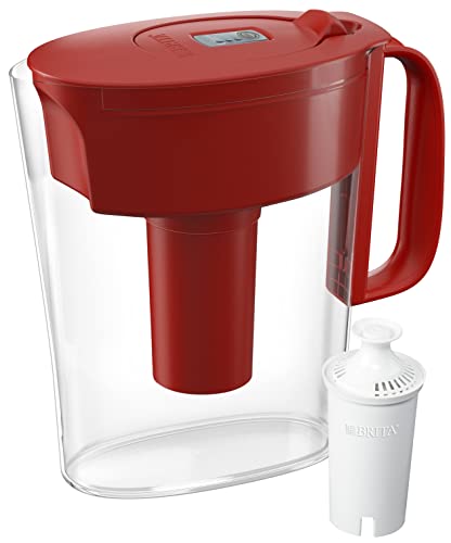 Brita Water Filter Pitcher for Tap and Drinking Water with 1 Standard Filter, Lasts 2 Months, 6-Cup Capacity, Christmas Gift for Men and Women, BPA Free, Red