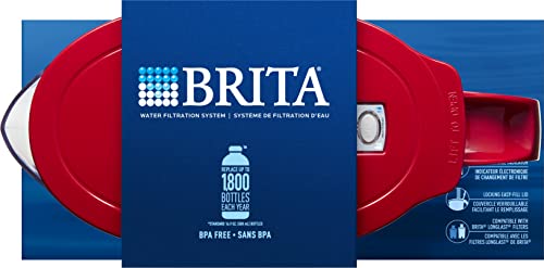 Brita Water Filter Pitcher for Tap and Drinking Water with 1 Standard Filter, Lasts 2 Months, 6-Cup Capacity, Christmas Gift for Men and Women, BPA Free, Red