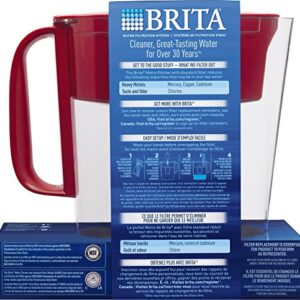 Brita Water Filter Pitcher for Tap and Drinking Water with 1 Standard Filter, Lasts 2 Months, 6-Cup Capacity, Christmas Gift for Men and Women, BPA Free, Red