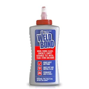weldbond multi-surface glue, bonds most anything! non-toxic glue, use as wood glue or on glass crafts ceramic tile mosaic stone fabric carpet metal & more. dries crystal clear 14.2 oz / 420ml