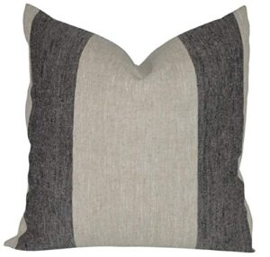 farmhouse pillow cover rustic natural linen (18"x18", black wide stripe)