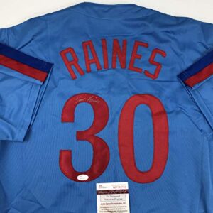 autographed/signed tim raines montreal blue baseball jersey jsa coa