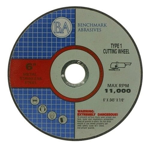 Benchmark Abrasives 6" Aluminium Oxide Quality Thin Cut Off Wheel for Metal and Stainless Steel 0.045" Thick 7/8" Arbor, Angle Grinder Wheel, Fast Burr-Free Cutting Wheel - 100 Pack