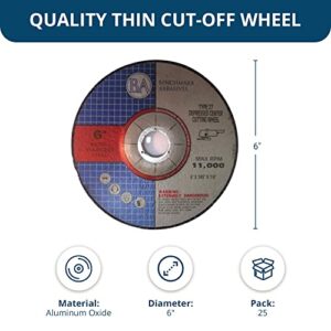 Benchmark Abrasives 6" Aluminum Oxide Depressed Center Thin Cut Off Wheel .045" Thick 7/8"Arbor, Metal Cutting Grinding Wheel, Angle Grinding Cutting Wheel - 25 Pack