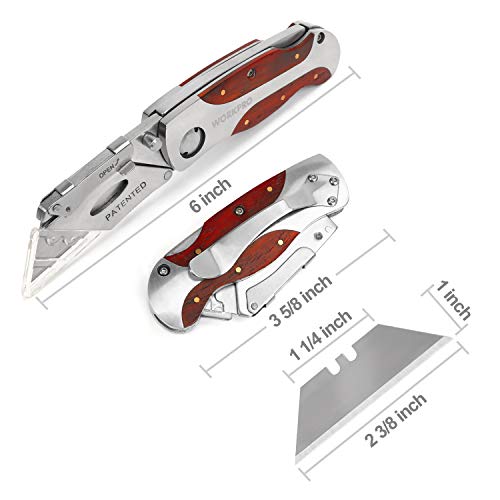 WORKPRO Quick-Change Utility Knife, Classical Retro Style Wood Grain Handle, Back Lock Folding Knife with Clip