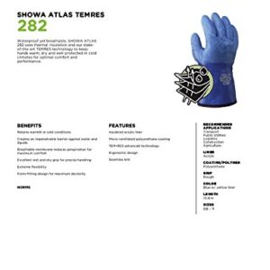 Showa Best 282 Atlas TEMRES Insulated Gloves, Waterproof/Breathable TEMRES Technology, Oil Resistant Rough Textured Coating, Acrylic Insulation, Large (1 Pair)