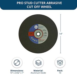 Benchmark Abrasives 14" x 3/32" x 1" Aluminum Oxide Type 1 Chop Saw Blade Cutting Wheel for High-Speed Power Saws, Max. RPM 4400, Precise Cutting of Metal Steel Drywall - 10 Pack